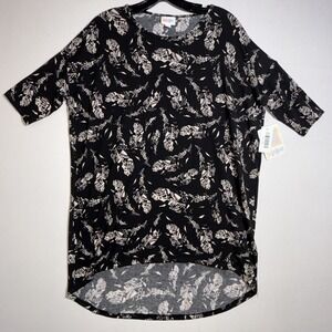 LulaRoe Irma Women's Tunic TShirt Feathers Black Size XS NWT
